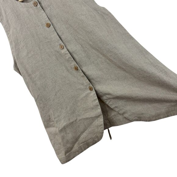 Eileen Fisher Large Organic Linen Button Up Vest Tank Top Brown Tie Back Womens - Picture 7 of 11